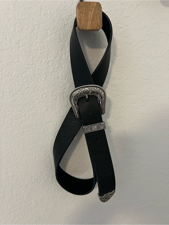 B-Low the Belt Accessories - B-Low the Belt Black Leather Western Buckle Belt with Ornate Silver Hardware
